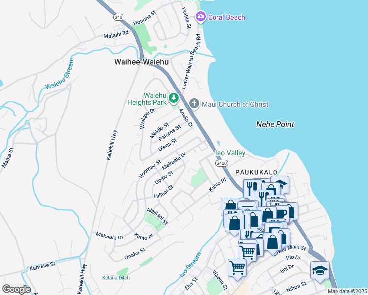 map of restaurants, bars, coffee shops, grocery stores, and more near 783 Hoomau Street in Wailuku