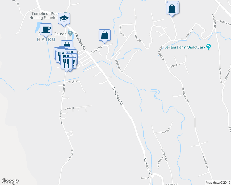 map of restaurants, bars, coffee shops, grocery stores, and more near 1000 Kauhikoa Road in Haiku-Pauwela