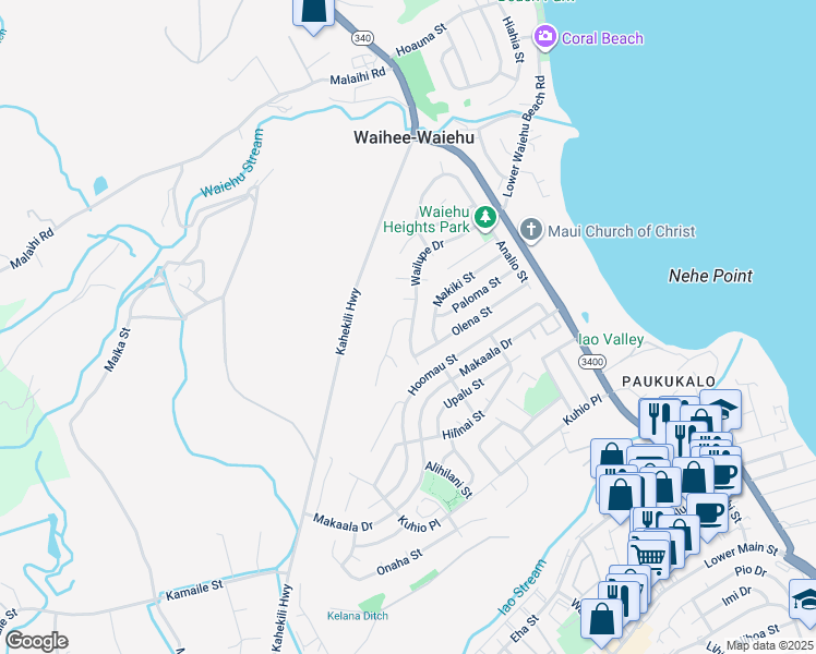 map of restaurants, bars, coffee shops, grocery stores, and more near 906 Wailupe Drive in Wailuku