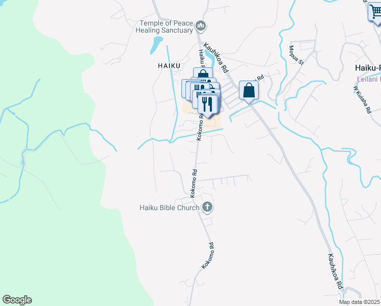 map of restaurants, bars, coffee shops, grocery stores, and more near 15 Koi Koi Place in Haiku-Pauwela