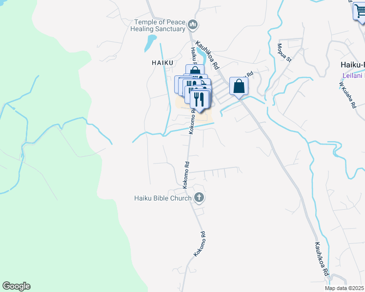 map of restaurants, bars, coffee shops, grocery stores, and more near 25 Koi Koi Place in Haiku-Pauwela
