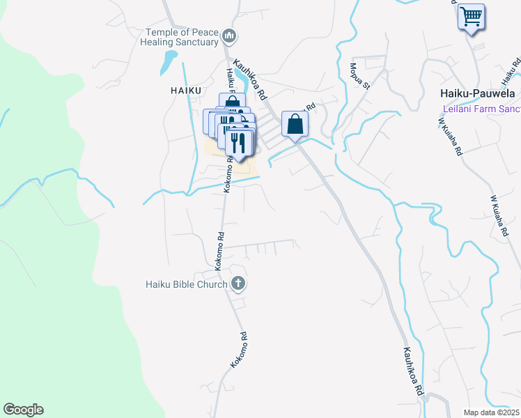 map of restaurants, bars, coffee shops, grocery stores, and more near 949 Akoa Place in Haiku-Pauwela
