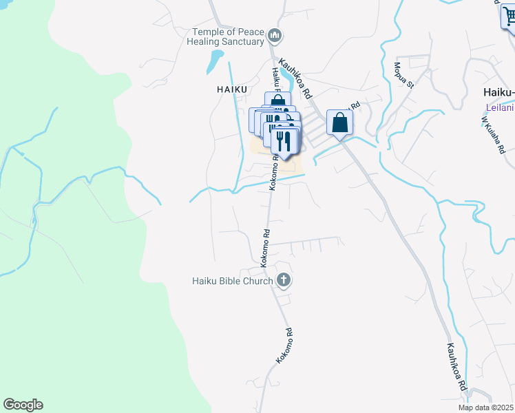 map of restaurants, bars, coffee shops, grocery stores, and more near 30 Koi Koi Place in Haiku-Pauwela