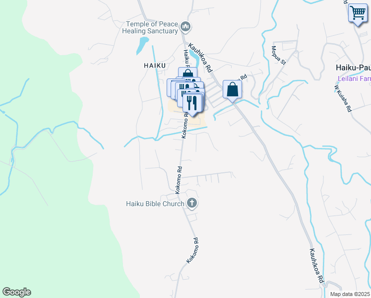 map of restaurants, bars, coffee shops, grocery stores, and more near 2530 Ala Olu Place in Haiku-Pauwela