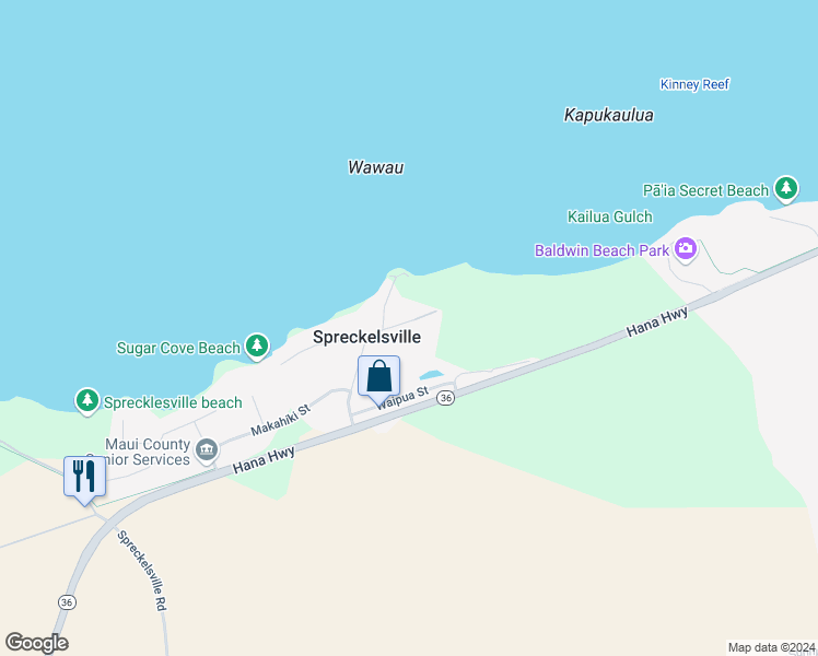 map of restaurants, bars, coffee shops, grocery stores, and more near 52 Nonohe Place in Paia