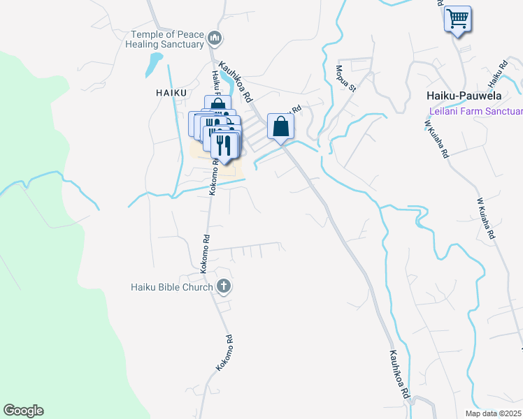 map of restaurants, bars, coffee shops, grocery stores, and more near 2631 Ala Olu Place in Haiku-Pauwela