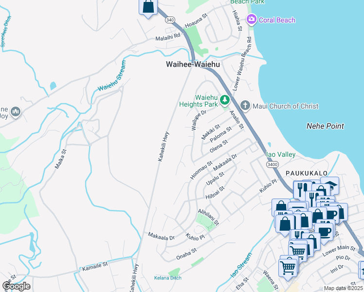 map of restaurants, bars, coffee shops, grocery stores, and more near 860 Haunani Place in Wailuku