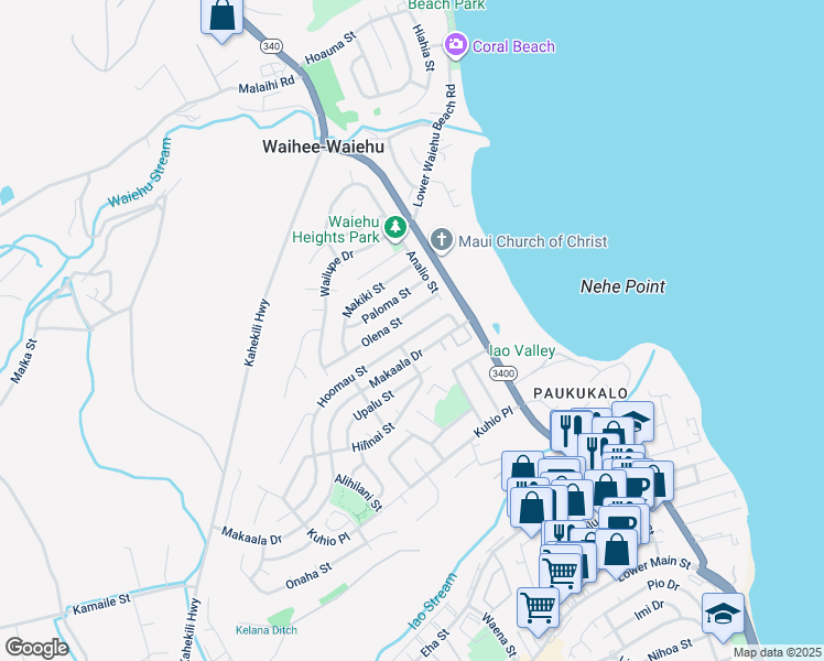 map of restaurants, bars, coffee shops, grocery stores, and more near 784 Hoomau Street in Wailuku
