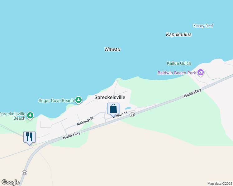 map of restaurants, bars, coffee shops, grocery stores, and more near 50 Kealakai Place in Paia