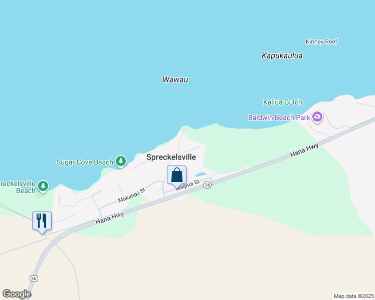 map of restaurants, bars, coffee shops, grocery stores, and more near 43 Nonohe Place in Paia