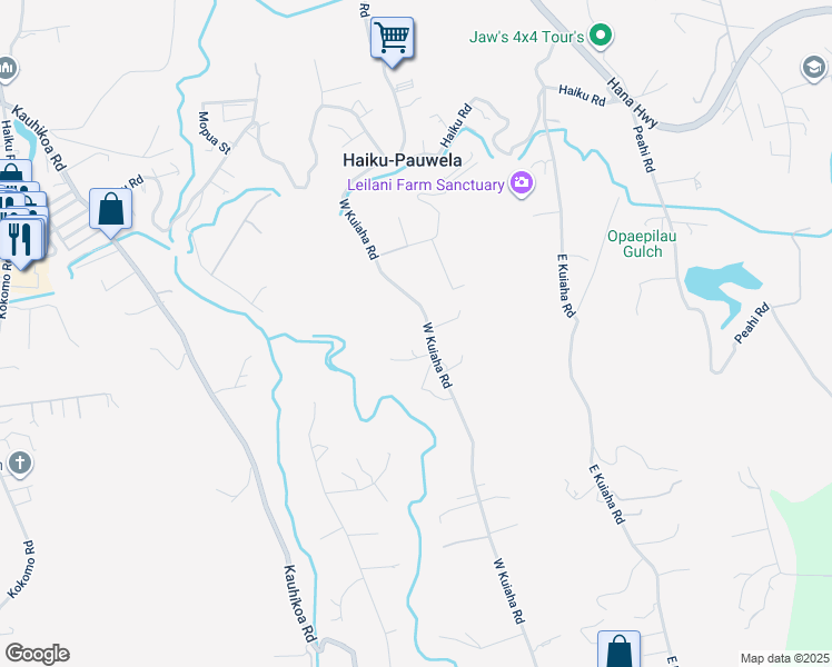 map of restaurants, bars, coffee shops, grocery stores, and more near 810 West Kuiaha Road in Haiku-Pauwela