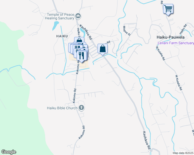 map of restaurants, bars, coffee shops, grocery stores, and more near 2599 Ala Olu Place in Haiku-Pauwela