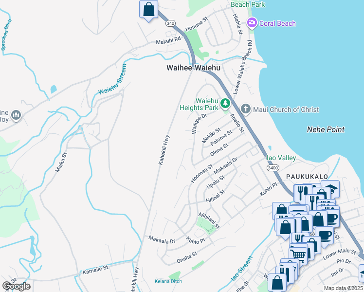 map of restaurants, bars, coffee shops, grocery stores, and more near 858 Haunani Place in Wailuku