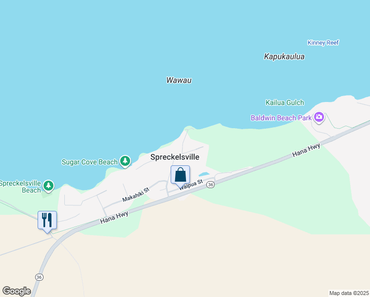 map of restaurants, bars, coffee shops, grocery stores, and more near 50 Kealakai Place in Paia