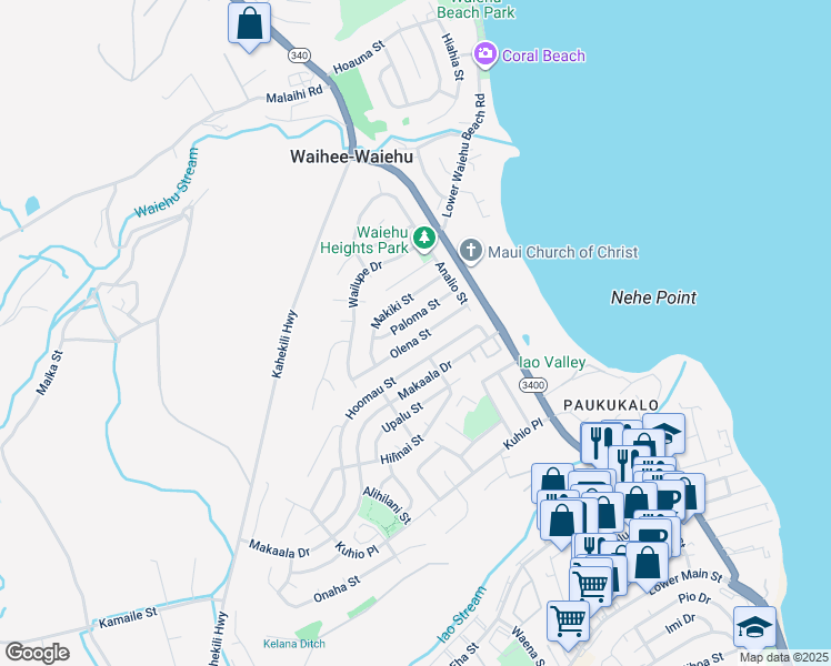 map of restaurants, bars, coffee shops, grocery stores, and more near 790 Olena Street in Wailuku