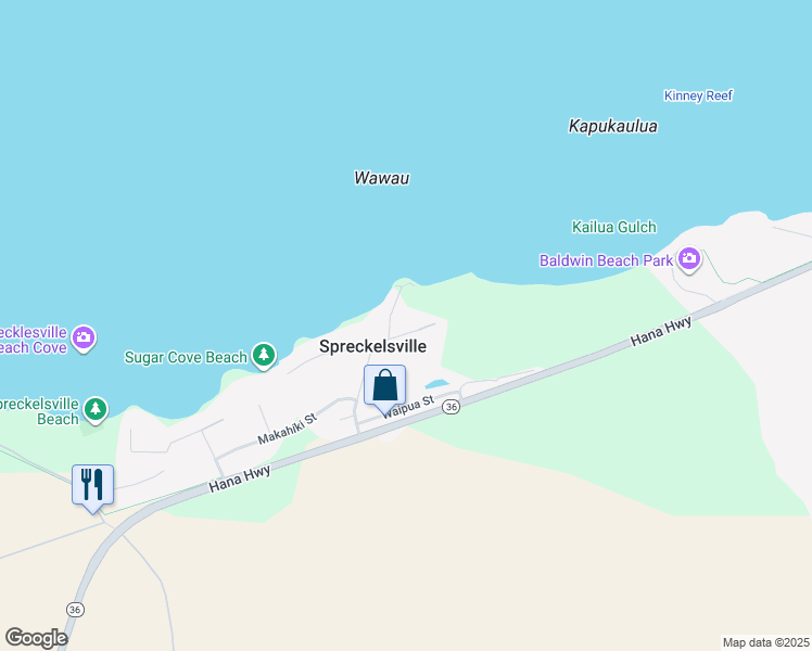 map of restaurants, bars, coffee shops, grocery stores, and more near 43 Nonohe Place in Paia