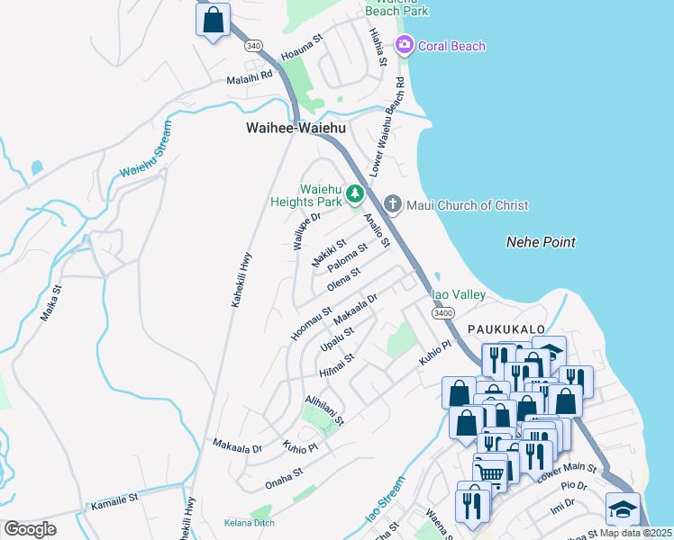 map of restaurants, bars, coffee shops, grocery stores, and more near 837 Makiki Street in Wailuku