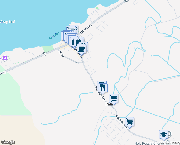 map of restaurants, bars, coffee shops, grocery stores, and more near 25 Panini Place in Paia