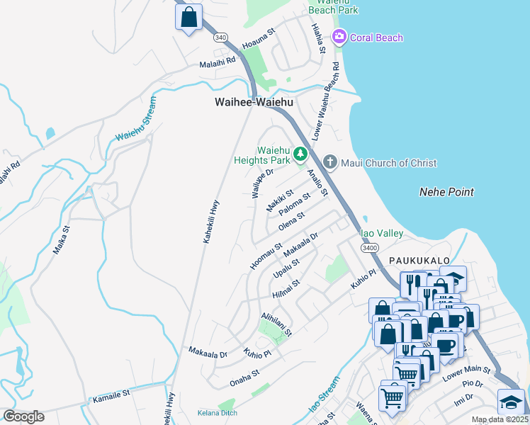 map of restaurants, bars, coffee shops, grocery stores, and more near 878 Makiki Street in Wailuku