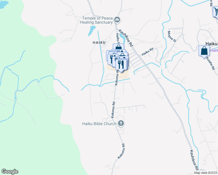 map of restaurants, bars, coffee shops, grocery stores, and more near 29 Manuahi Place in Haiku-Pauwela