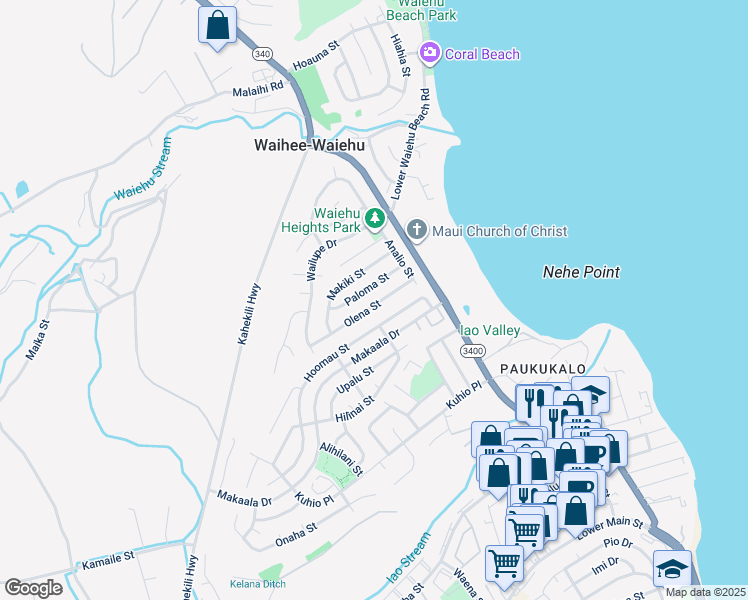 map of restaurants, bars, coffee shops, grocery stores, and more near 776 Olena Street in Wailuku
