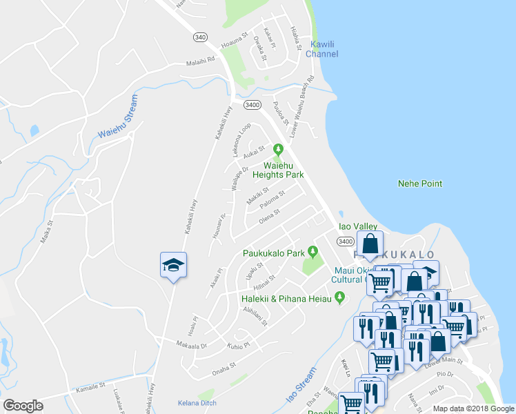 map of restaurants, bars, coffee shops, grocery stores, and more near 822 Paloma Street in Wailuku
