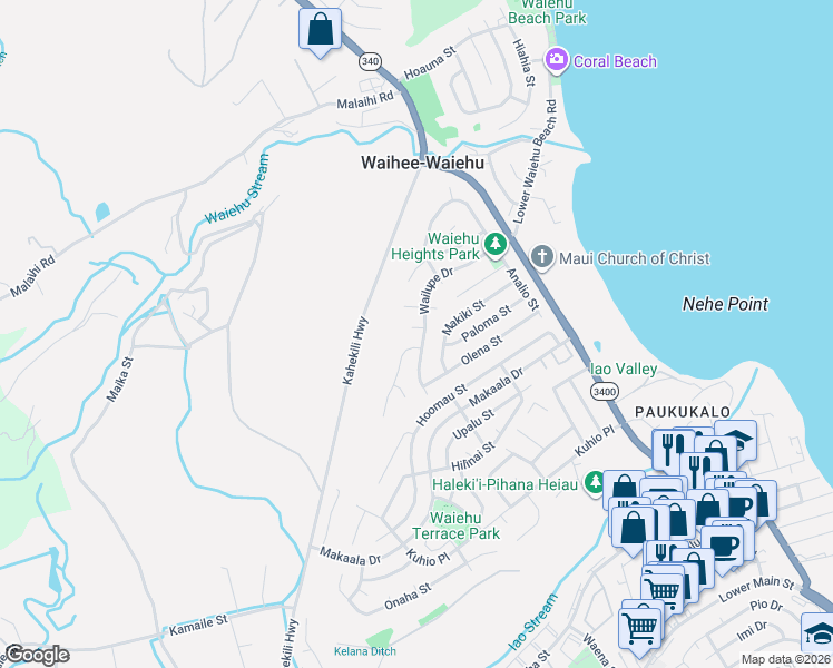 map of restaurants, bars, coffee shops, grocery stores, and more near 845 Kekoa Place in Wailuku