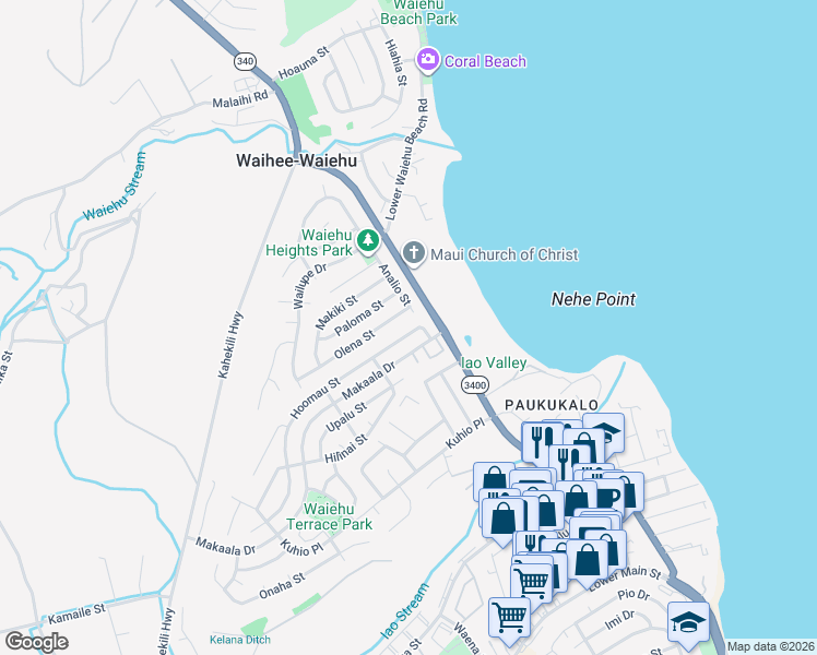 map of restaurants, bars, coffee shops, grocery stores, and more near 760 Hoomau Street in Wailuku