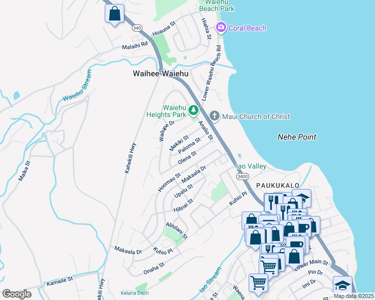 map of restaurants, bars, coffee shops, grocery stores, and more near 776 Olena Street in Wailuku