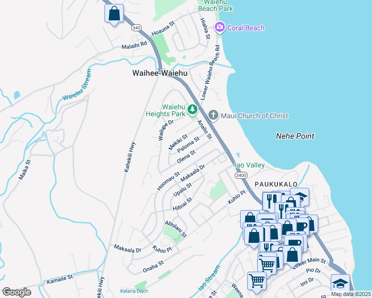 map of restaurants, bars, coffee shops, grocery stores, and more near 776 Olena Street in Wailuku