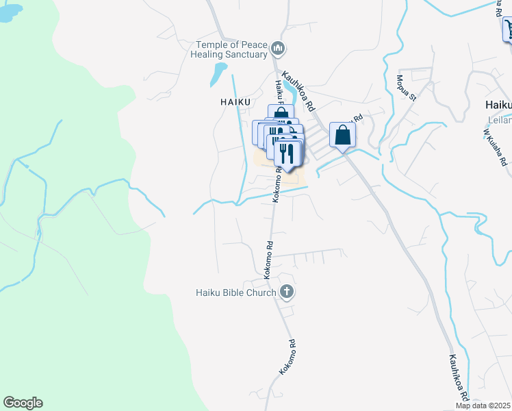 map of restaurants, bars, coffee shops, grocery stores, and more near 35 Manuahi Place in Haiku-Pauwela