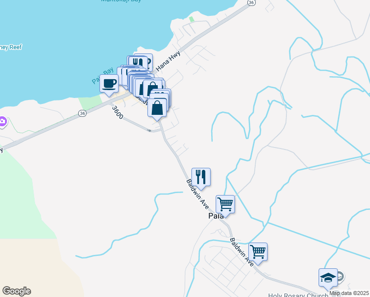 map of restaurants, bars, coffee shops, grocery stores, and more near 33 Poni Place in Paia
