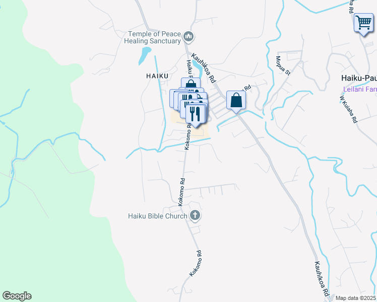 map of restaurants, bars, coffee shops, grocery stores, and more near 899 Kokomo Road in Haiku-Pauwela