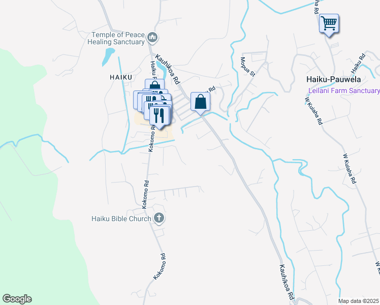map of restaurants, bars, coffee shops, grocery stores, and more near 2615 Ala Olu Place in Haiku-Pauwela