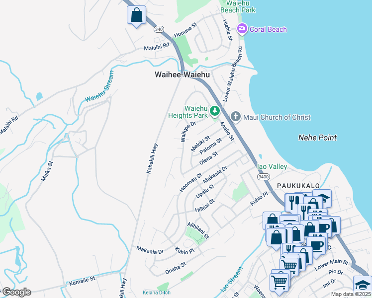 map of restaurants, bars, coffee shops, grocery stores, and more near 881 Wailupe Drive in Wailuku