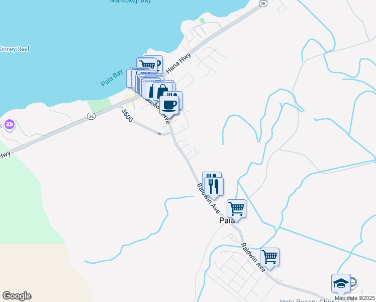 map of restaurants, bars, coffee shops, grocery stores, and more near 19 Panini Place in Paia