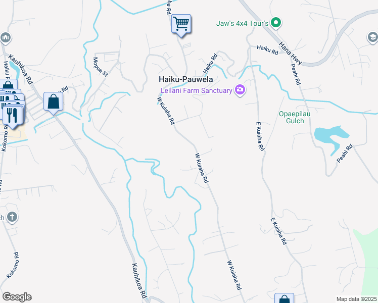 map of restaurants, bars, coffee shops, grocery stores, and more near 780 West Kuiaha Road in Haiku-Pauwela