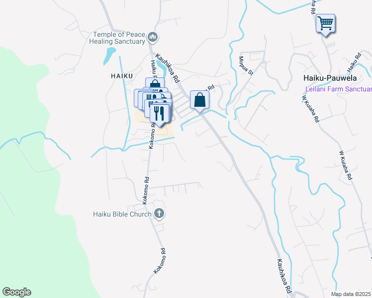 map of restaurants, bars, coffee shops, grocery stores, and more near 2615 Ala Olu Place in Haiku-Pauwela