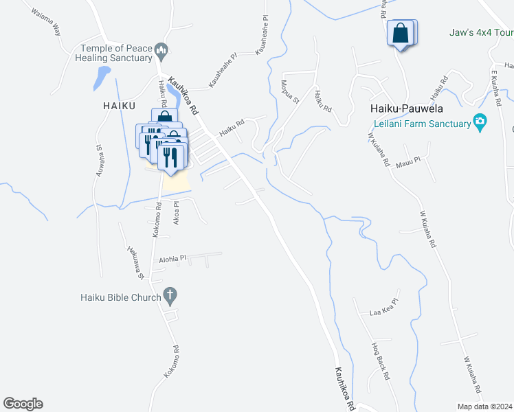 map of restaurants, bars, coffee shops, grocery stores, and more near 946 Kauhikoa Road in Haiku-Pauwela