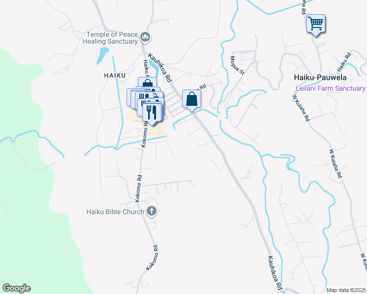 map of restaurants, bars, coffee shops, grocery stores, and more near 2615 Ala Olu Place in Haiku-Pauwela