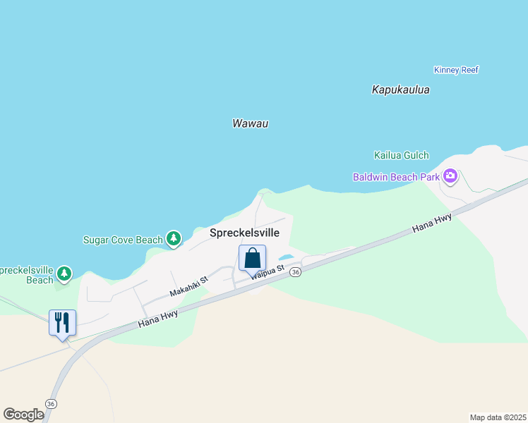 map of restaurants, bars, coffee shops, grocery stores, and more near 202 Kealakai Place in Paia