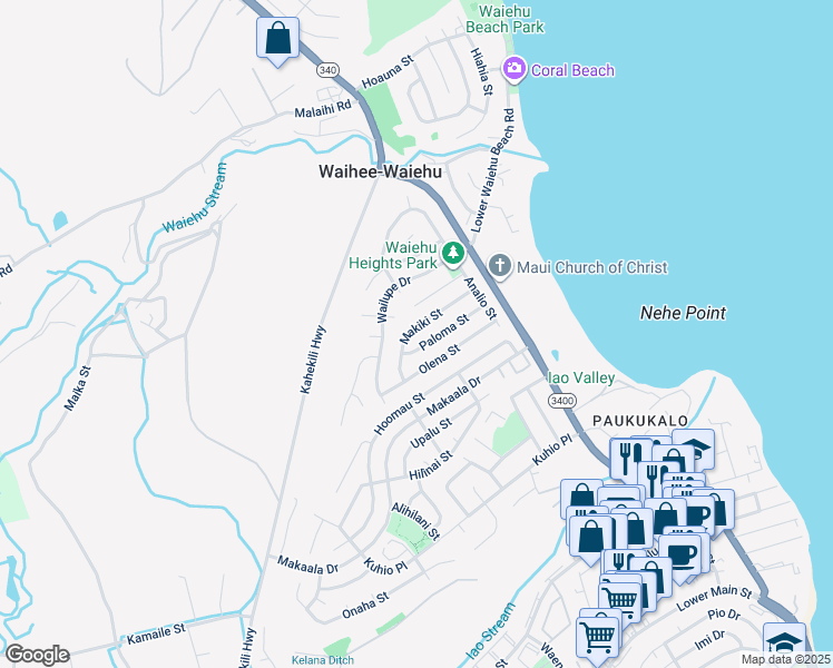 map of restaurants, bars, coffee shops, grocery stores, and more near 827 Makiki Street in Wailuku