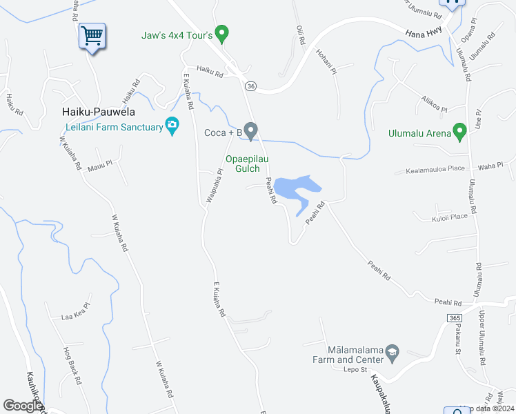 map of restaurants, bars, coffee shops, grocery stores, and more near 45 Aloha Aina Place in Haiku-Pauwela