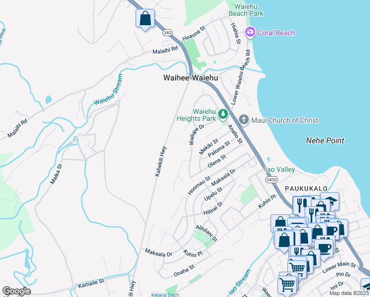 map of restaurants, bars, coffee shops, grocery stores, and more near 850 Kekoa Place in Wailuku