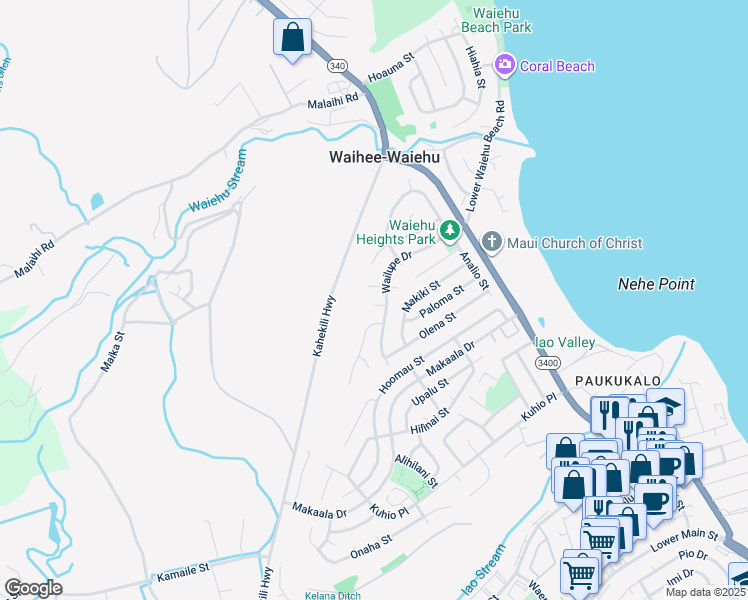 map of restaurants, bars, coffee shops, grocery stores, and more near 850 Kekoa Place in Wailuku