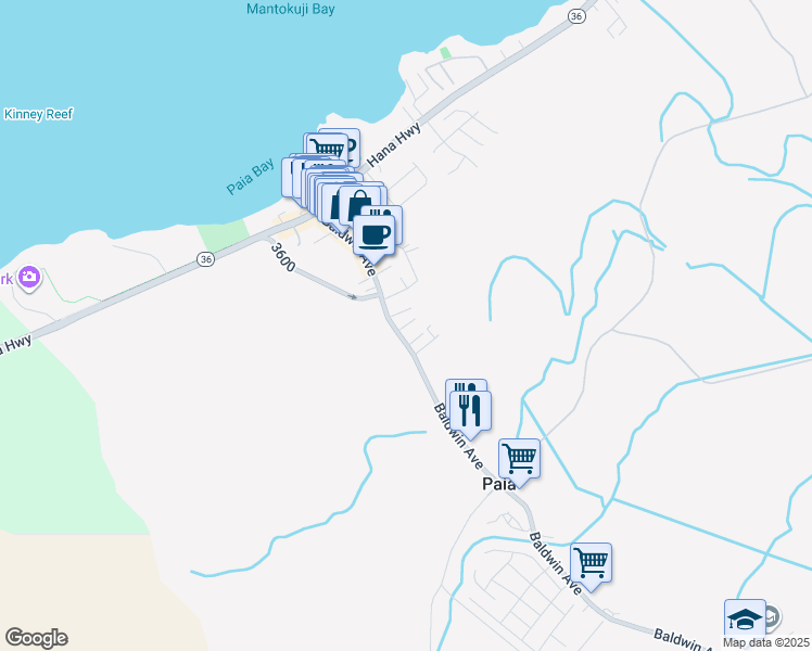 map of restaurants, bars, coffee shops, grocery stores, and more near 25 Panini Place in Paia
