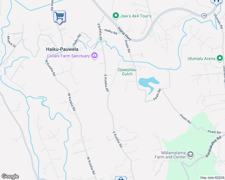 map of restaurants, bars, coffee shops, grocery stores, and more near 38 Waipuhia Place in Haiku-Pauwela