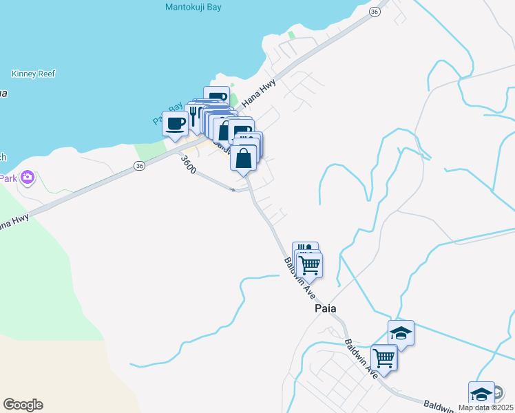 map of restaurants, bars, coffee shops, grocery stores, and more near 207 Baldwin Avenue in Paia