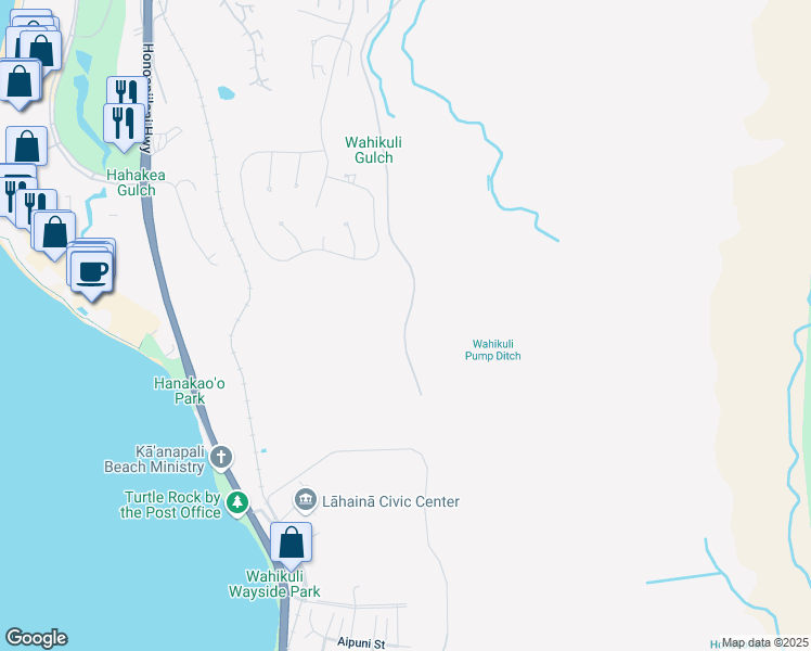 map of restaurants, bars, coffee shops, grocery stores, and more near Old Stuart Road in Lahaina