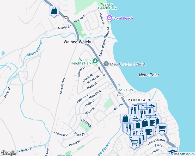 map of restaurants, bars, coffee shops, grocery stores, and more near 776 Olena Street in Wailuku
